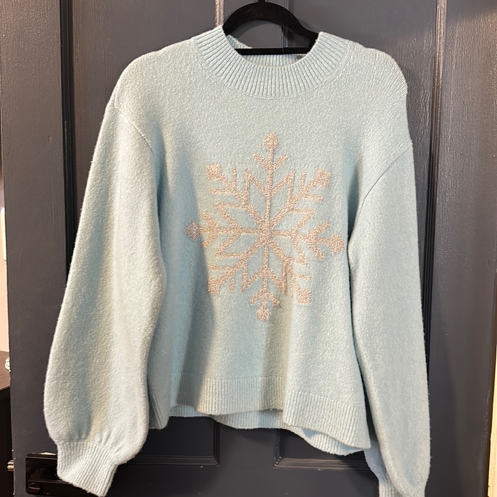 kate spade Light Blue Sweater with Cream Snowflake